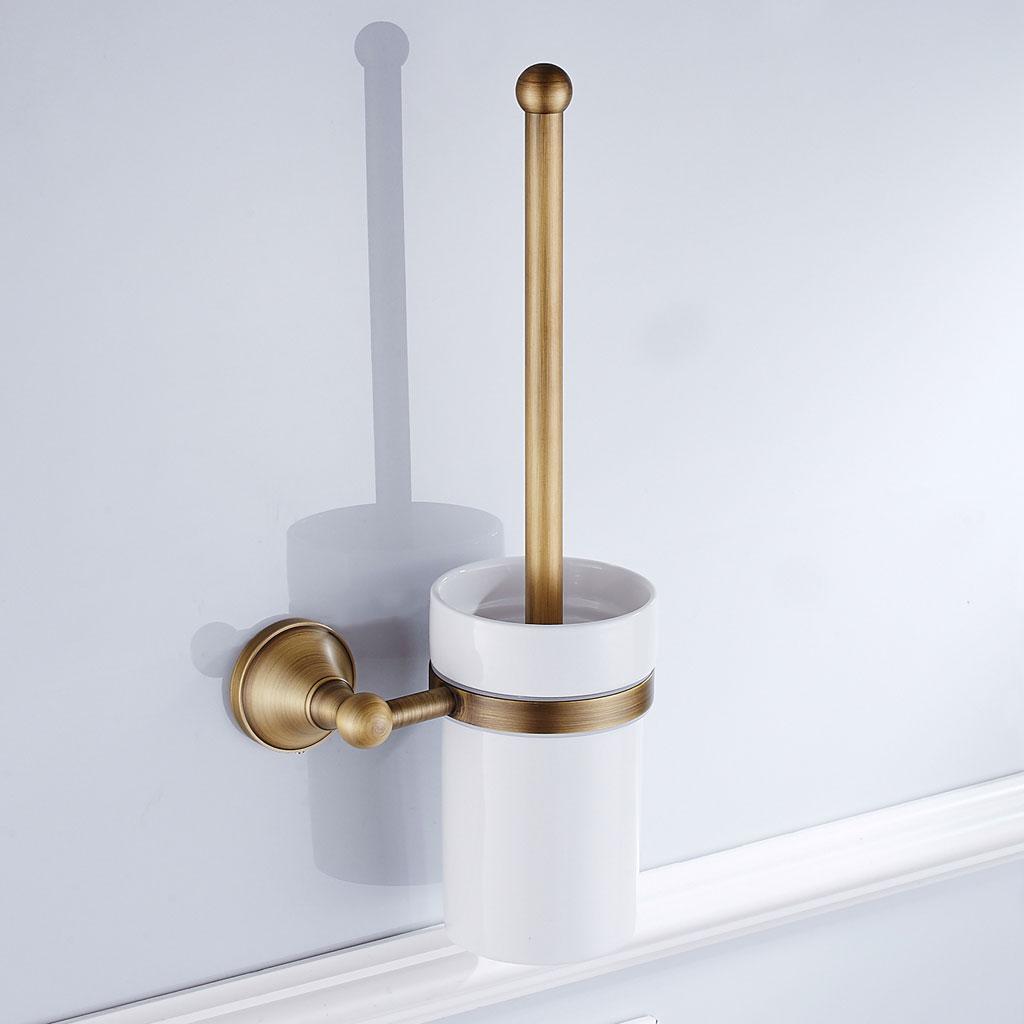 Home Bathroom Cleaning Kit - Antique Brass Holder+ Cup + White