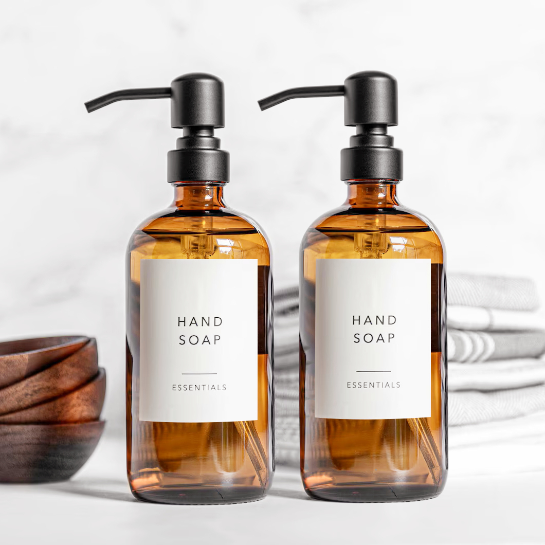Soap Dispenser Pump - Amber Glass Soap Dispenser with Black