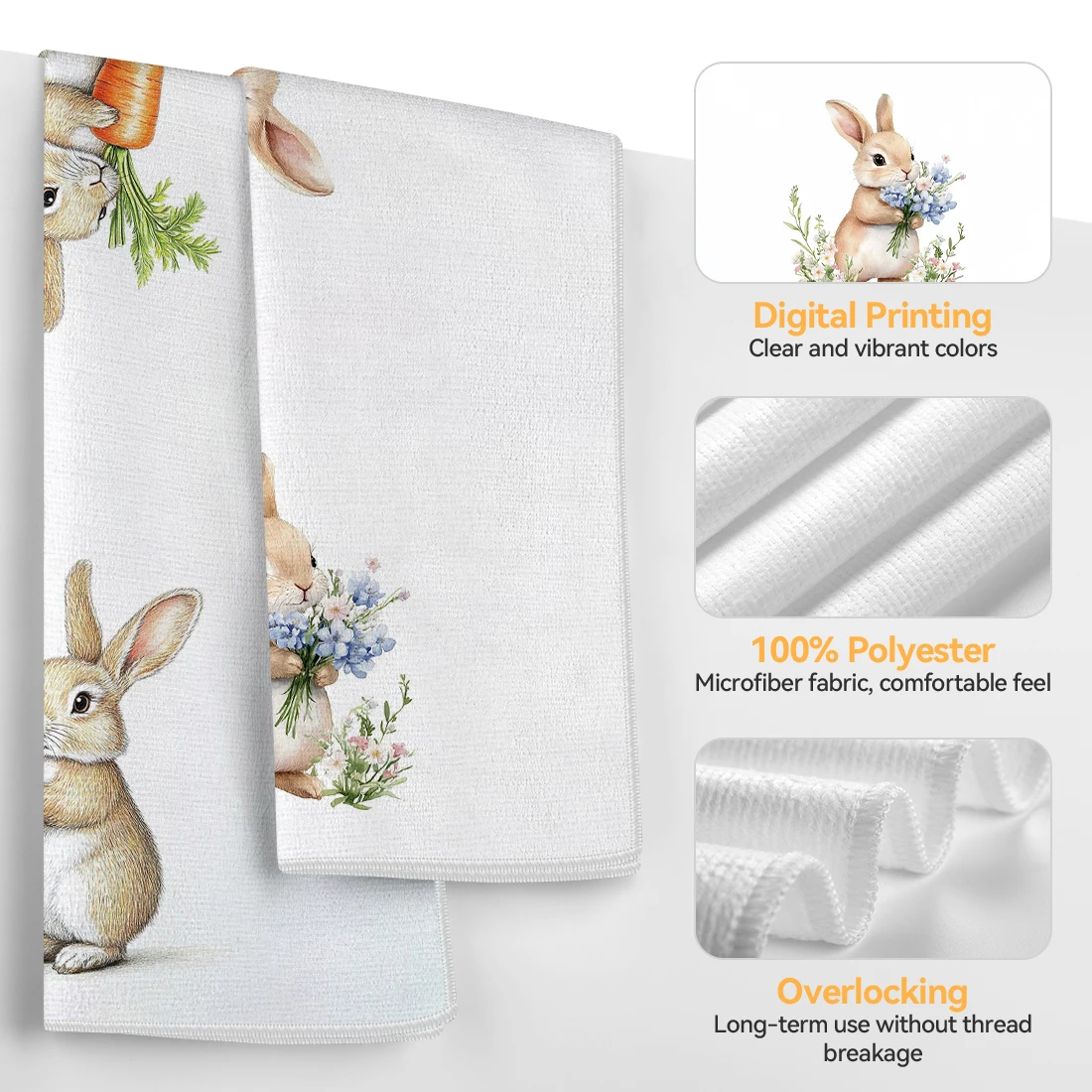 2 Pcs Easter Bunny Printed Kit - Home Bathroom Towels incelemesi ve fiyatı