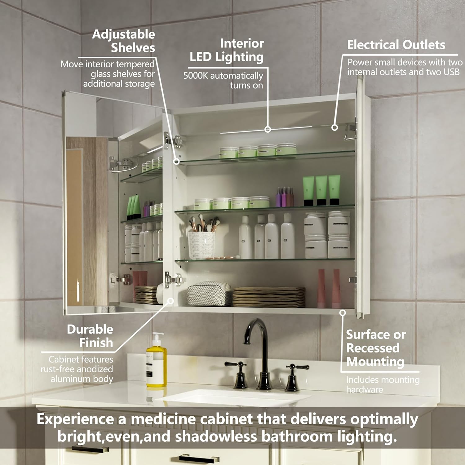 30x30 Lighted Medicine Cabinet - Home Outlet Bathroom Mirrors incelemesi ve fiyatı
