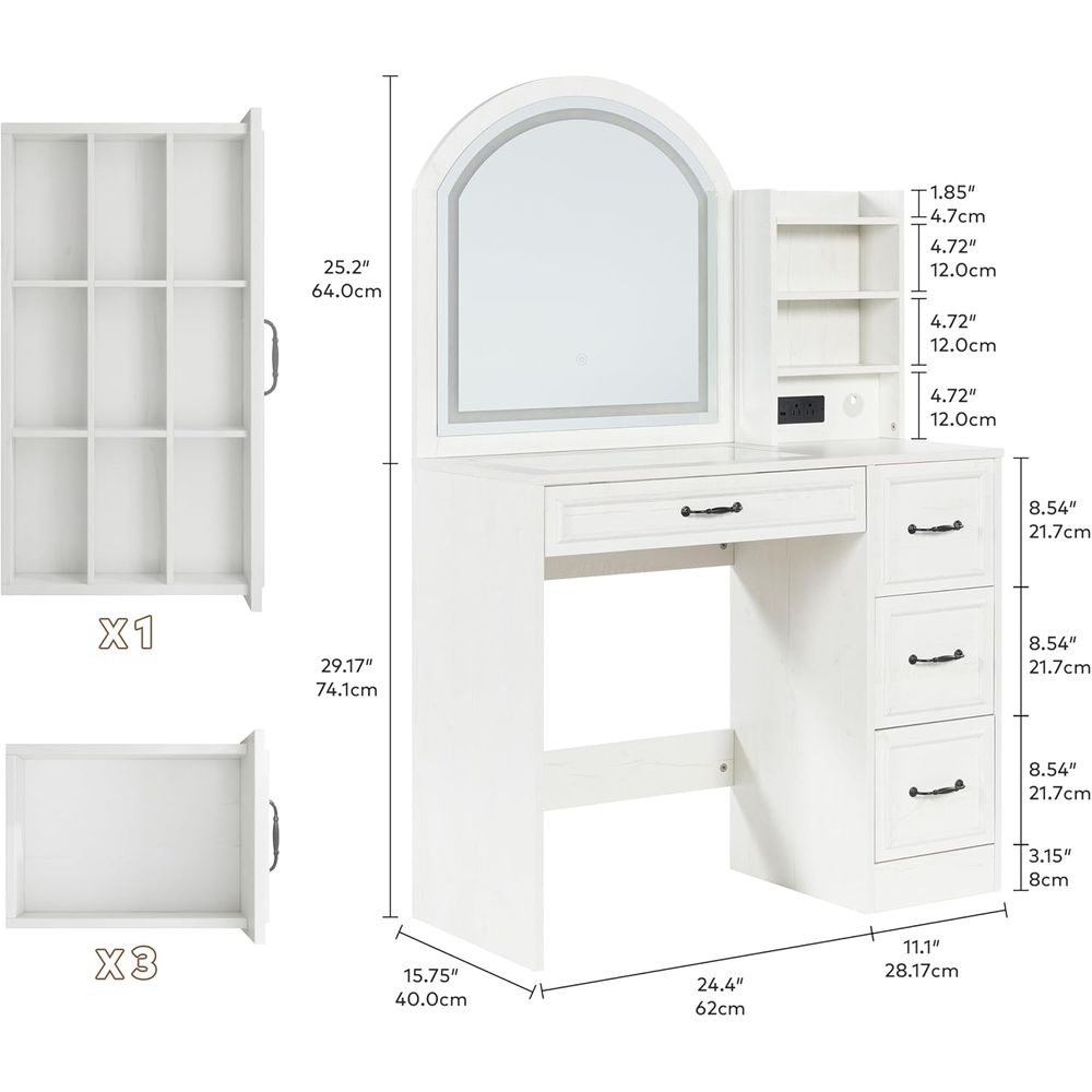 3-Color LED Makeup Vanity Desk - Home Outlet Bathroom Mirrors incelemesi ve fiyatı