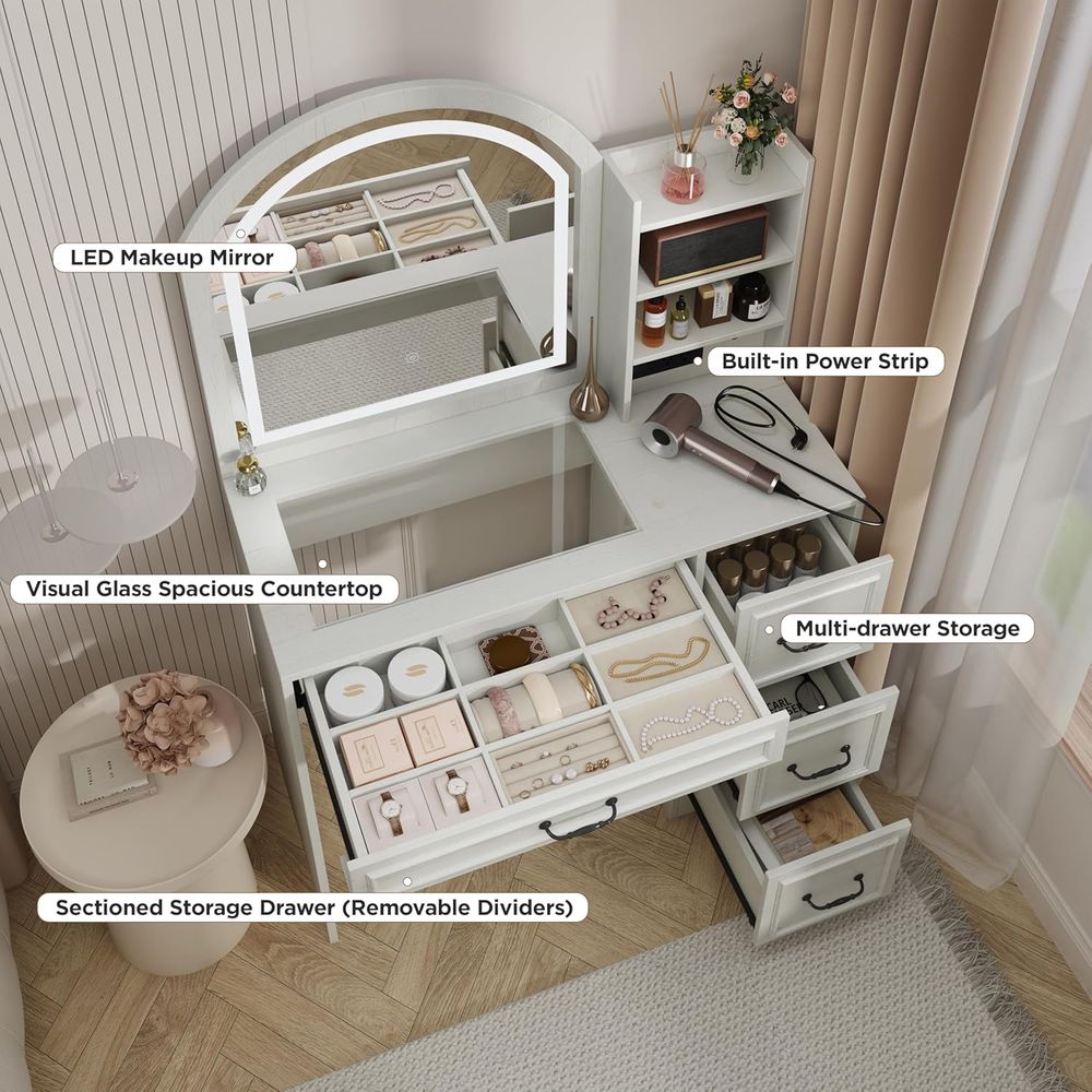 3-Color LED Makeup Vanity Desk - Home Outlet Bathroom Mirrors incelemesi ve fiyatı