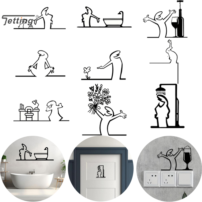 Black Shower Figure Wall Decor - Home Bathroom Door Signs incelemesi ve fiyatı