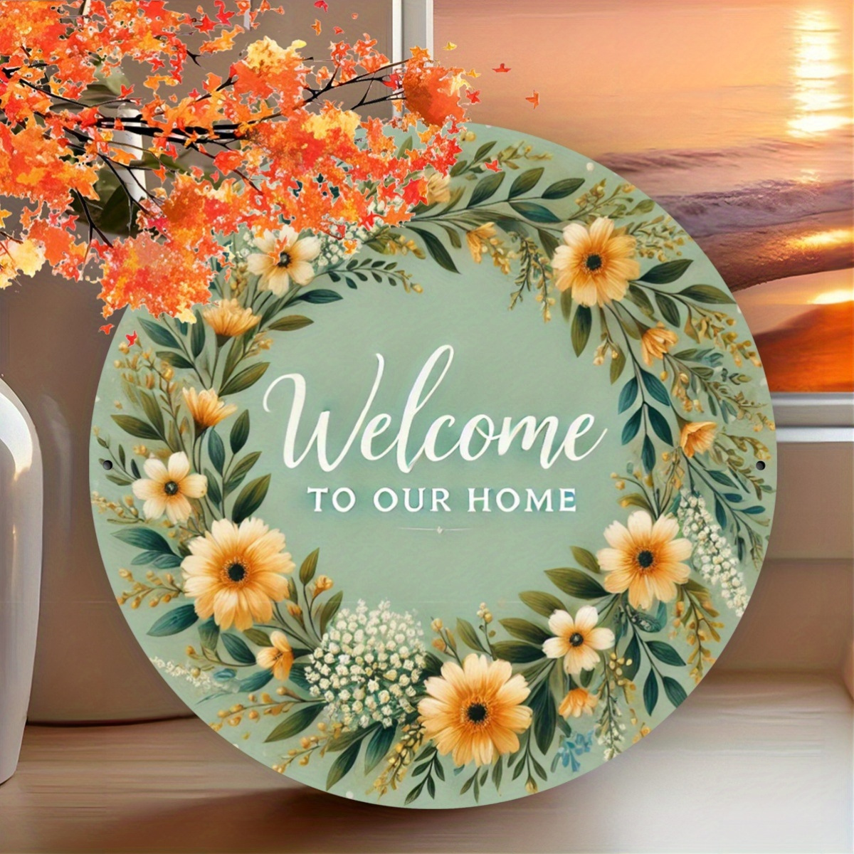 Welcome Home Rustic Floral Wre - Home Bathroom Door Signs incelemesi ve fiyatı