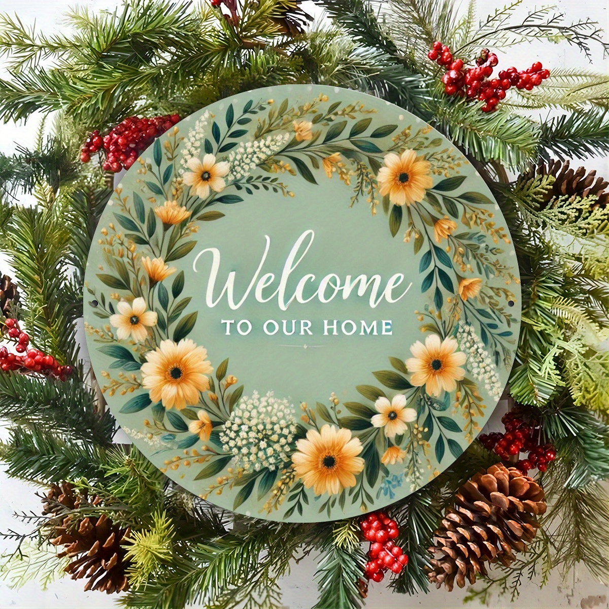 Welcome Home Rustic Floral Wre - Home Bathroom Door Signs incelemesi ve fiyatı